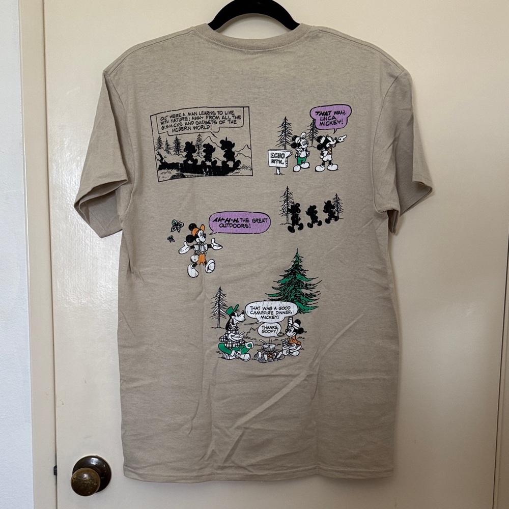 Disney Women’s Tan Mickey Great Outdoors Tee with Forest Graphic size M